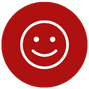 A simple white smiley face on a solid red circular background.