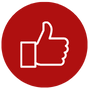A red circle with a white outline of a hand giving a thumbs-up gesture.